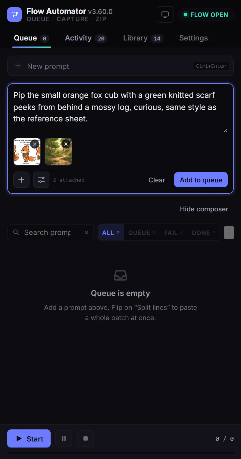 The composer with a prompt and two reference images