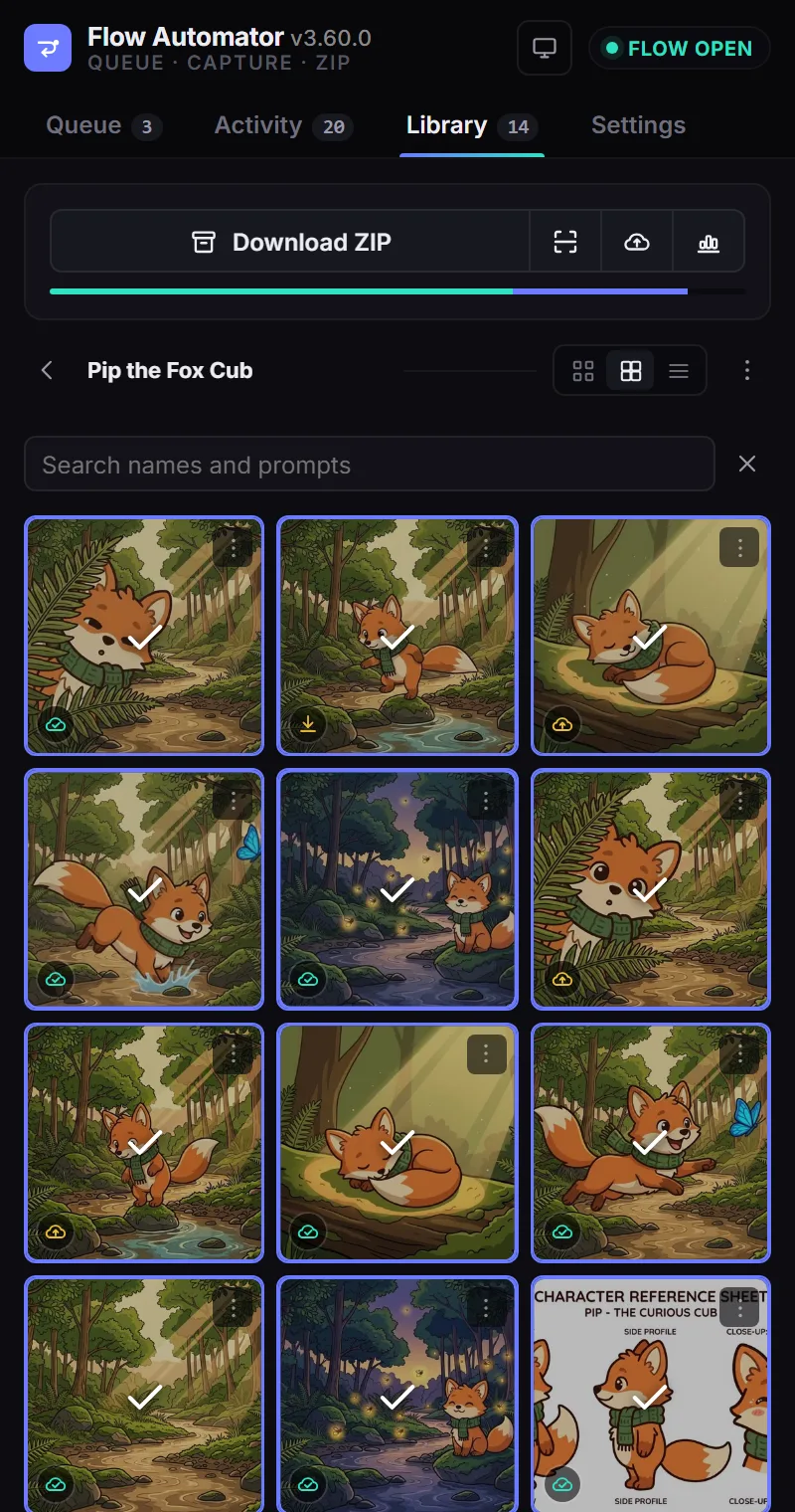 The Library tab showing captured clips
